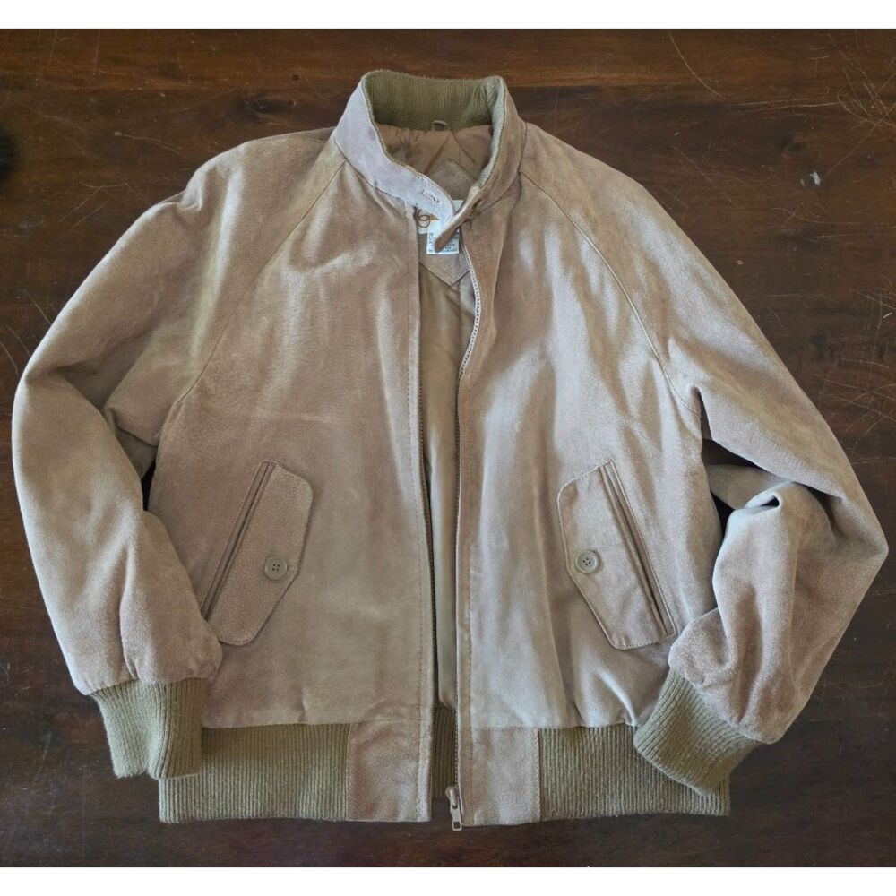 Women’s Suede Vintage Bomber Jacket Size M Tan Soft